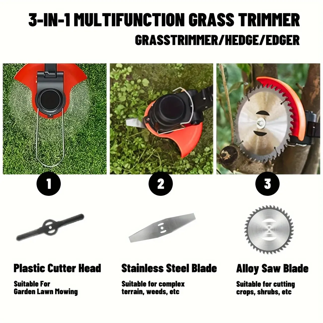 Electric Lawn Mower 24V with 2 Lithium Batteries 3 Kinds Of Blades Weed Wacker Lithium Battery Cordless Handheld Lawn Mower for Small to Medium-Sized Lawns and Gardens