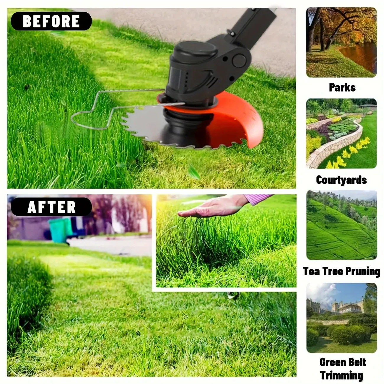 Electric Lawn Mower 24V with 2 Lithium Batteries 3 Kinds Of Blades Weed Wacker Lithium Battery Cordless Handheld Lawn Mower for Small to Medium-Sized Lawns and Gardens