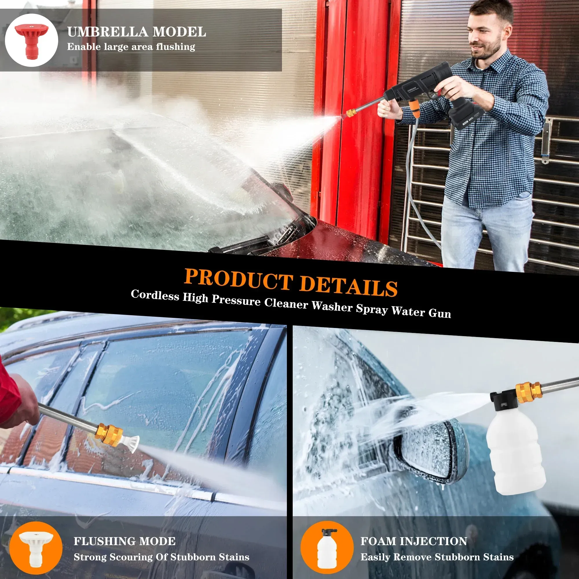 Wireless High-Pressure Car Wash Water Gun  Household Electric Rechargeable Car Washer  Universal High-Power Car Washing Gun