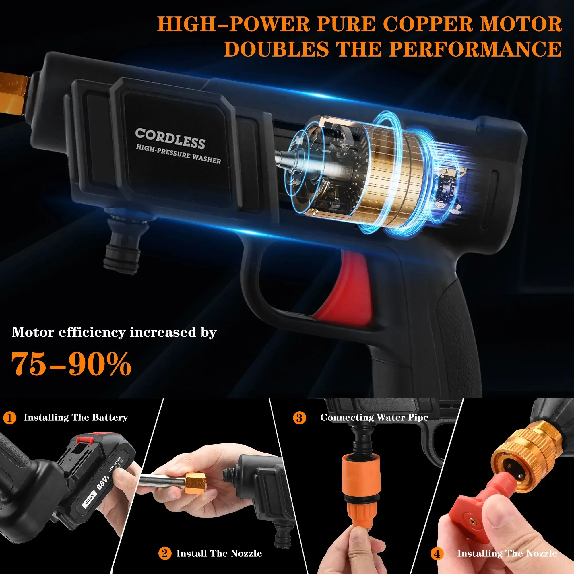 Wireless High-Pressure Car Wash Water Gun  Household Electric Rechargeable Car Washer  Universal High-Power Car Washing Gun