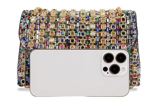Sparkling Rhinestone Embellished Chain Strap Evening Clutch Bag