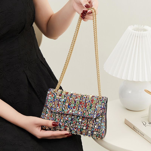 Sparkling Rhinestone Embellished Chain Strap Evening Clutch Bag