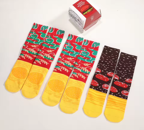 2 Boxes 6 Pairs Creative Burger Socks Fun Gift Packaging
