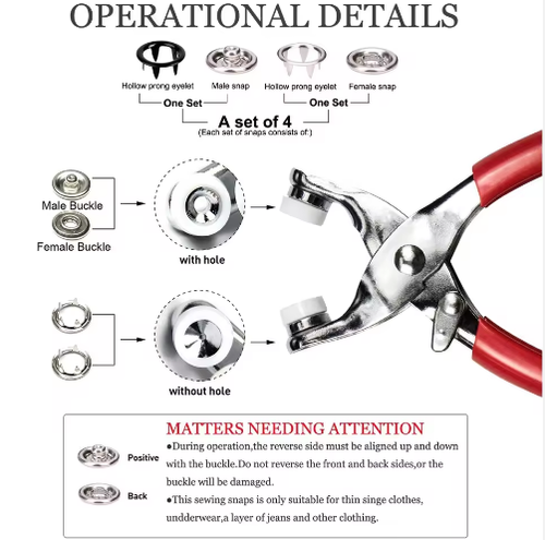 Multicolored Snap Fastener Kit with Plier Tool