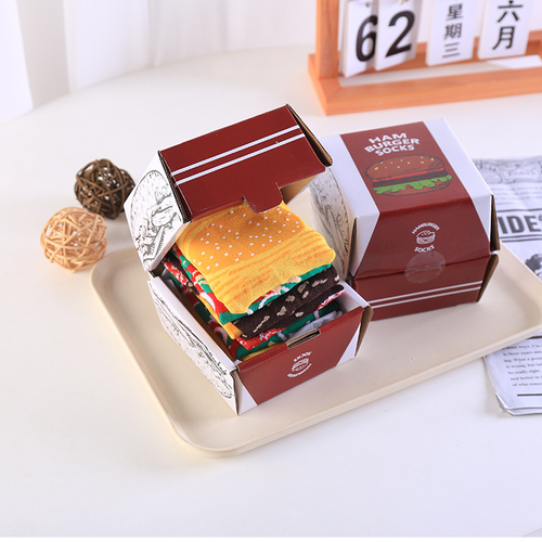 2 Boxes 6 Pairs Creative Burger Socks Fun Gift Packaging