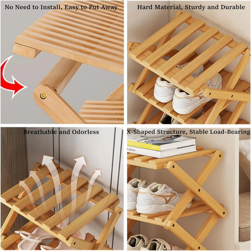 8 Layer Foldable Bamboo Shoe Rack X Shaped Space Saving