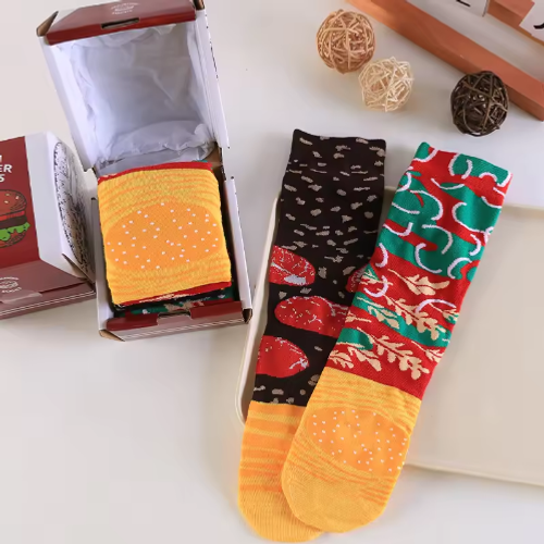 2 Boxes 6 Pairs Creative Burger Socks Fun Gift Packaging