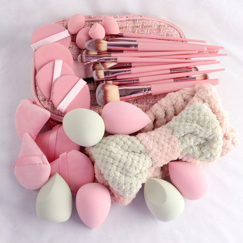 40Pcs Pink Cosmetic Tool Set With Storage Bag