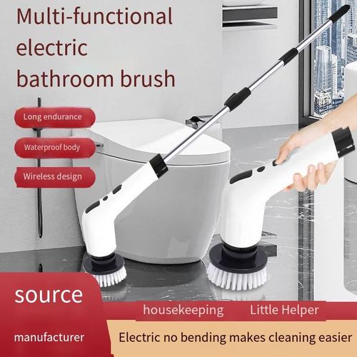 Electric Power Shower Spin Scrubber Bathroom Cordless Cleaning Brush with Adjustable Extension Arm 9 Replaceable Cleaning Heads