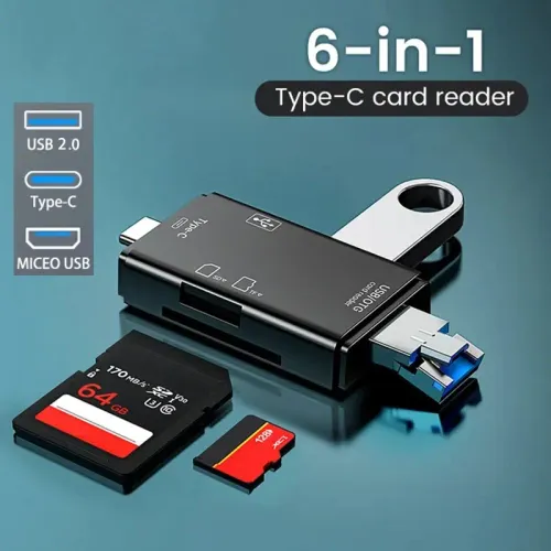 6in1 USB 2.0 OTG SD TF Card Reader 480Mbps High-speed Transmission Adapter Flash Drive Adapter Type C Micro USB-A Card Reader
