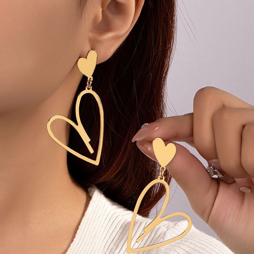 New Trendy Heart Pendants Women's Hanging Earrings Double-layers Love Heart Dangle Earrings Lovely Bohemian Ear Jewelry