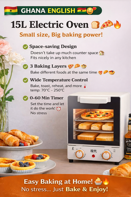 15L Electric Oven for Home Baking in Ghana | Small Powerful Oven with Timer
