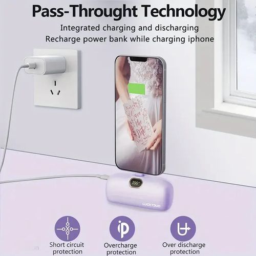 Mini Portable Charger, 5000mAh Small Power Bank PD 20W Fast Charging, Compact Battery Pack with LED Display for Travel