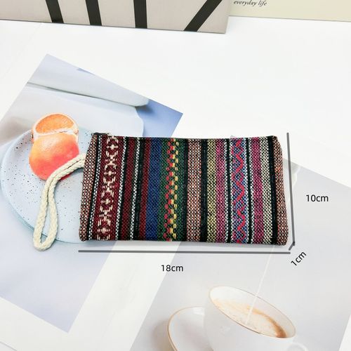 Retro ethnic style mobile phone bag, women's small wallet, wrist bag, simple hand-held striped fabric bag. Manufacturer's wholesale.