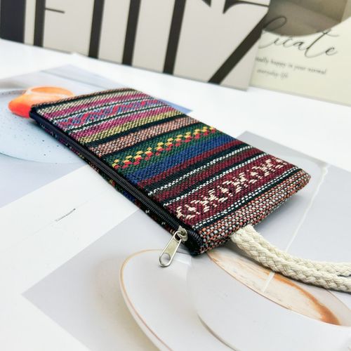 Retro ethnic style mobile phone bag, women's small wallet, wrist bag, simple hand-held striped fabric bag. Manufacturer's wholesale.