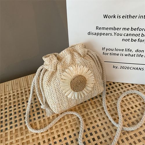 Handmade bag - Women's bag - New trendy summer straw woven cute Instagram bucket bag - Unique girl's crossbody shoulder bag