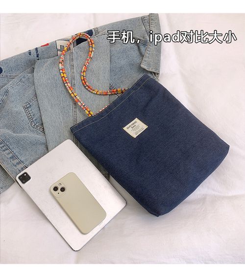 Bag Lady 2026 New Vintage Check Denim Canvas Bag - Versatile Commute Tote Bag with Two Faces and Single Shoulder Strap