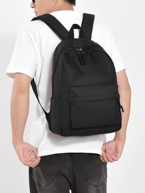 Solid-color backpack - Fashion trend, suitable for both men and women, simple and large capacity double-shoulder bag, student schoolbag, casual backpack