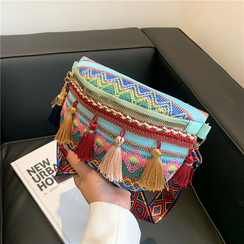 2026 New Furled Embroidered Small Bag - Casual and Simple Shoulder Bag, Crossbody Bag, Waist Bag, Women's Ethnic Style Crossbody Bag, Women's Bag