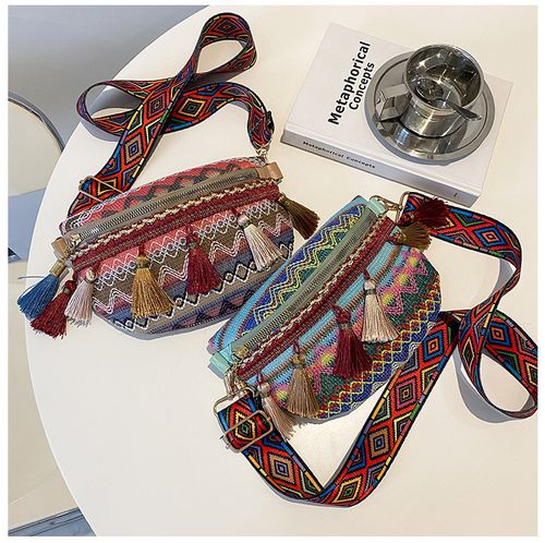2026 New Furled Embroidered Small Bag - Casual and Simple Shoulder Bag, Crossbody Bag, Waist Bag, Women's Ethnic Style Crossbody Bag, Women's Bag