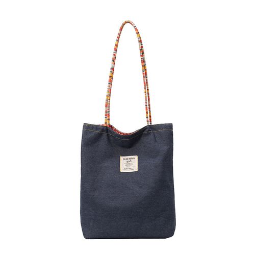 Bag Lady 2026 New Vintage Check Denim Canvas Bag - Versatile Commute Tote Bag with Two Faces and Single Shoulder Strap