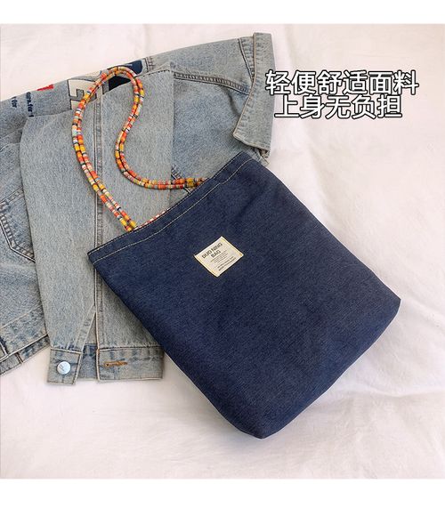 Bag Lady 2026 New Vintage Check Denim Canvas Bag - Versatile Commute Tote Bag with Two Faces and Single Shoulder Strap