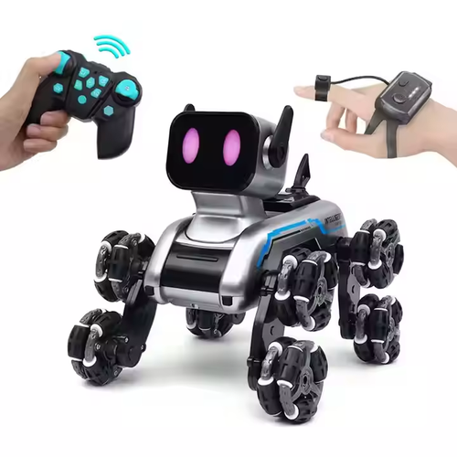 Alta Velocidade Controle Remoto Eletrônico Pet Dog Oito-rodas RC Controlado Eletrônico Inteligente Robô Cão Inteligente AI Brinquedo Educacional