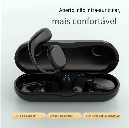 Fones de ouvido sem fio Tws Sports JS270 BT V5.3 Diodo emissor de luz Display Gancho de orelha 9d Estéreo Osso Condutor Gancho de orelha Plugue de ouvido sem fio