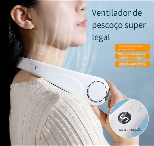 Novo pescoço halter ventilador de carregamento USB pequeno ao ar livre portátil luz som turbo pescoço sem folhas mini estilo pequeno