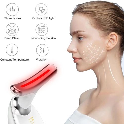 7 Cores Cuidados com a Pele Luz Led Lifting Massager Face & Neck Luz Vermelha Terapia Dispositivo Massageador para Rosto e Pescoço