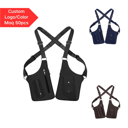Saco tático do peito dos homens underarm strap pu multi-functional leather backstrap bag