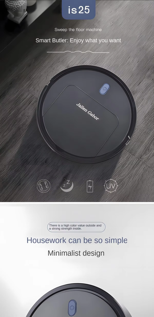 Aspirador robot inteligente com funções de aspiração e limpeza de pavimentos.