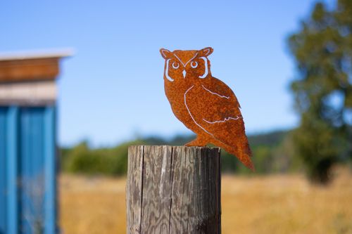 Metal Screech Owl Garden Art | Owl Silhouette | Rusted Metal Yard Art | Garden Gifts | B727