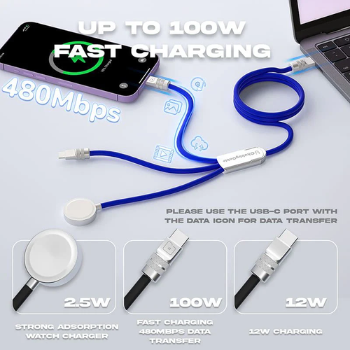 ChubbyCable Tri-Flex™ 100W 3-in-1 Fast Charging Cable with Soft Silicone & Apple Watch Charger