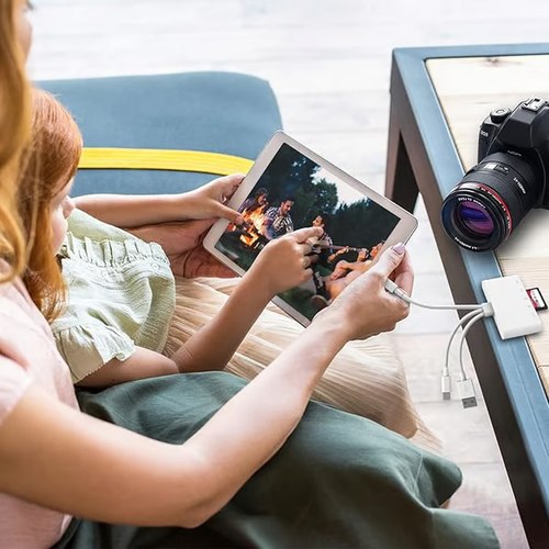 5-in-1 SD Card Reader for iPhone,iPad,USB-C Devices, Lightning-USB-C Dual Port Adapter