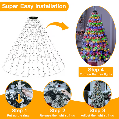 🎄🔥Waterproof Christmas Tree Waterfall Lights with Ring