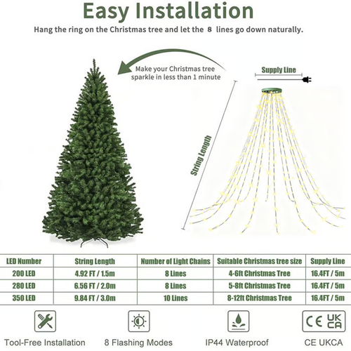 🎄🔥Waterproof Christmas Tree Waterfall Lights with Ring