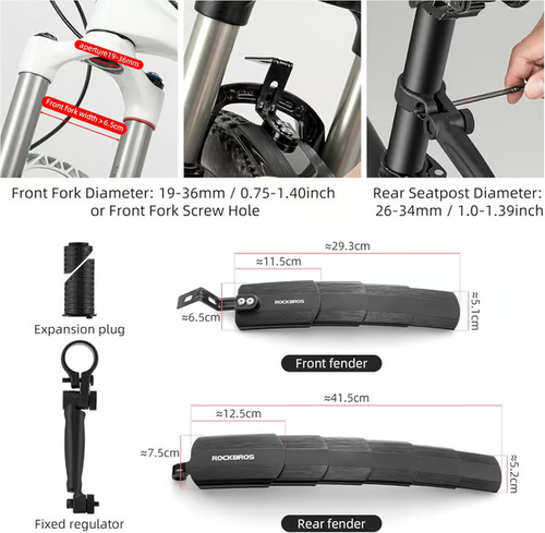 🚲 ROCKBROS Retractable Bike Mudguards - Adjustable Fender Set for MTB & Road Bikes - Instant Mud & Splash Protection