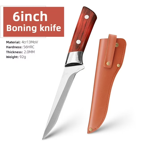 6-inch Chef Knife High Carbon Steel Sharp Professional Knife with Leather Sheath Wood Handle Slicing Cutting Kitchen Cooking Knife for Home Kitchen