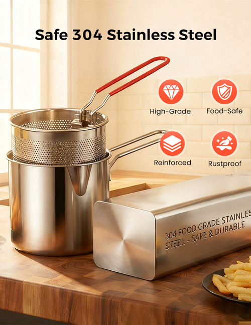 🎁304 Stainless Steel Multifuntional Fryer(four piece set)