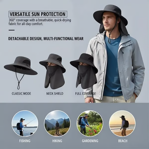 🌞Spring-Summer Fisherman's Hat Detachable Outdoor Sun-Protective Face Covering🏕️ (Adjustable & Lightweight Comfort & Unisex Fit）