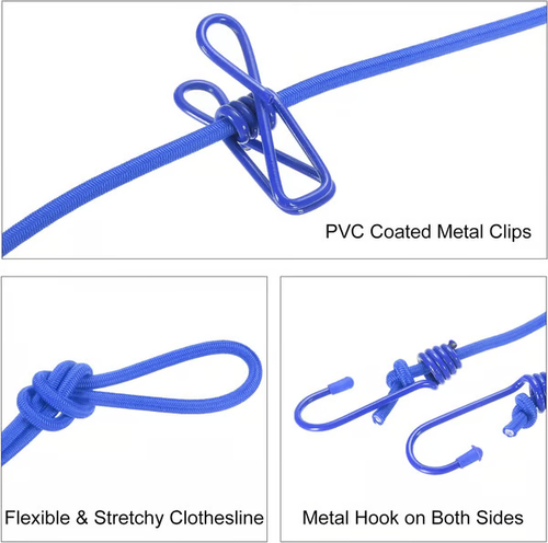 Retractable Portable Clothesline, Travel Clothesline with 12 Clothespins for Indoor Laundry Drying, Outdoor Camping Accessories