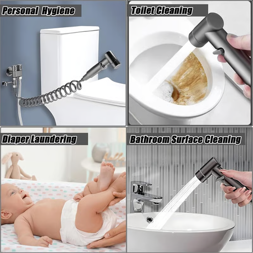 1-In-2-Handheld Out Dual Control Valve Bidet Sprayer for Toilet（gun gray）