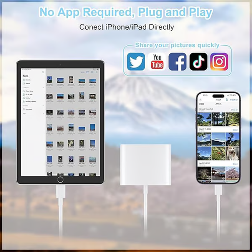 5-in-1 SD Card Reader for iPhone,iPad,USB-C Devices, Lightning-USB-C Dual Port Adapter