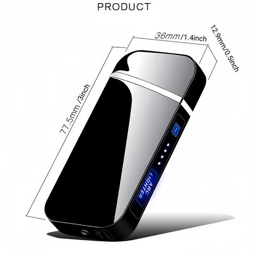 Electric Lighter, Dual Arc, Windproof, LED Battery Indicator, Automatic Protection, Metal（glossy black）