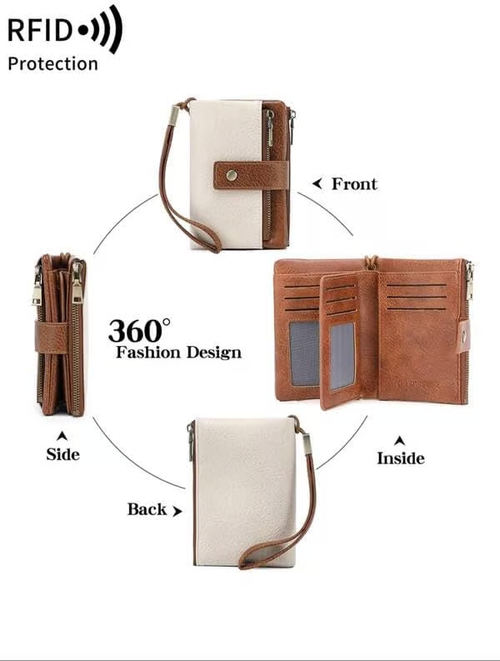 ✨Women's RFID Blocking Leather Wallet（Brown & White）
