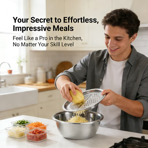 🍴 German Quality 3-in-1 Stainless Steel Grater Bowl