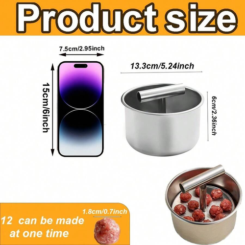 12 holes Stainless Steel Meatball Maker | Manual Mold With Ergonomic Press Plate, Easy To Make Uniform Meatballs, Practical Kitchen Tool For Home, Restaurant, Chef, Soup, Pasta, Appetizer, Dishwasher , Rust-Proof, Commercial Grade, Plastic Meatball Maker, Effortless Meatball Forming, Household Kitchen Gadget, Gift For Her