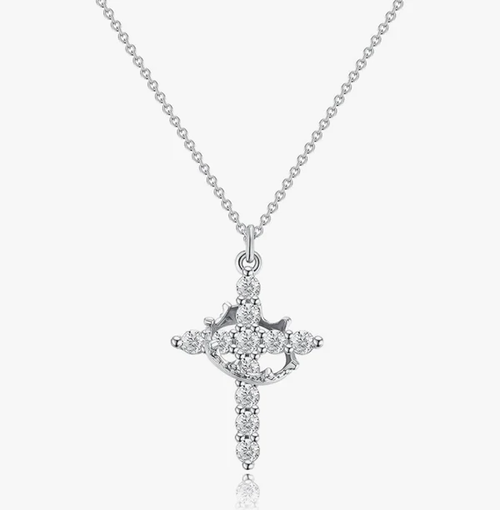 👑Crowned in Faith Cross Necklace (silver one)