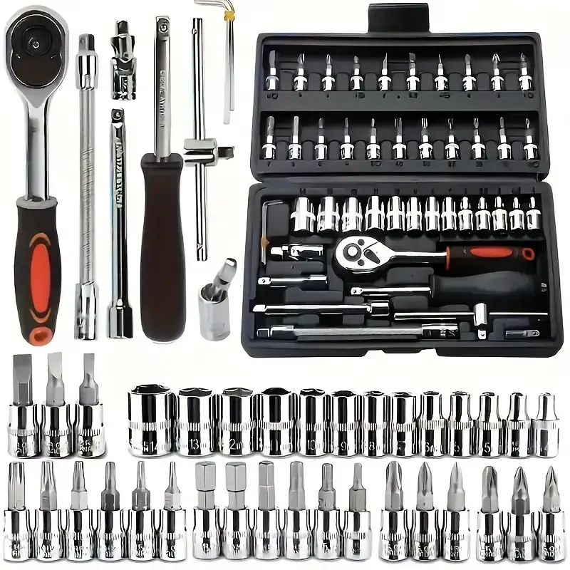 Fast Arrival 46pcs Professional Automotive Master Tool Kit - Premium Tool Sets For Car, Bike, And Motorcycle Maintenance - Compact, Portable, And All-In-One Solution With Ratchet Wrench, Assorted Screwdriver Set